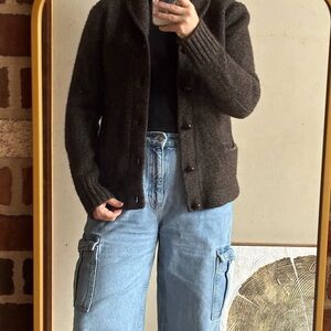 Vince Dark Brown Wool Blend Shawl Collar Cardigan